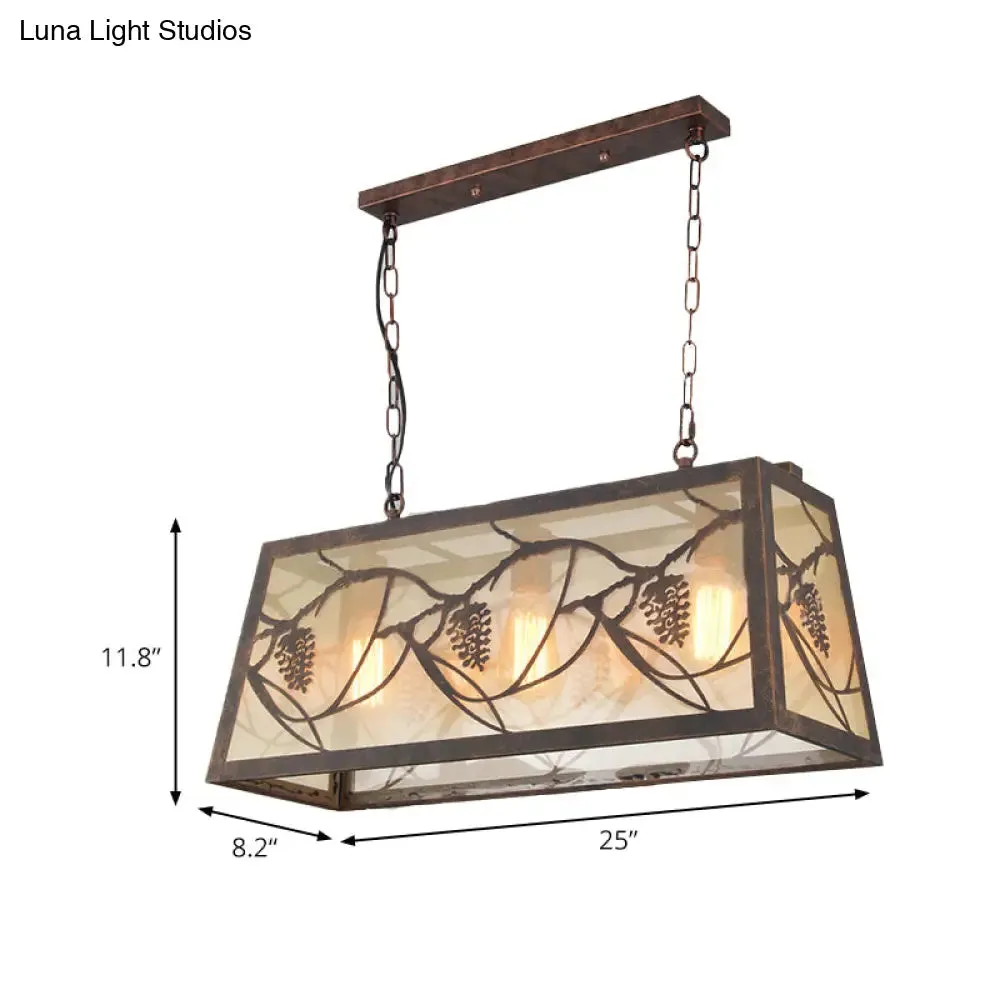Rustic Metal Island Light Fixture: Country Pendant Lighting for Living Room - 3/6 Lights, Rectangular Design