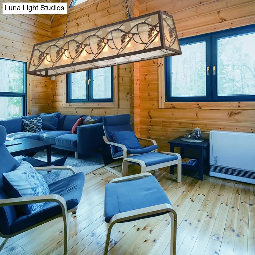 Rustic Metal Island Light Fixture: Country Pendant Lighting for Living Room - 3/6 Lights, Rectangular Design