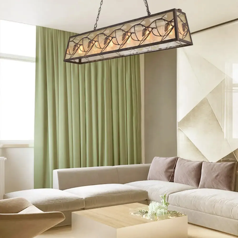 Rustic Metal Island Light Fixture: Country Pendant Lighting for Living Room - 3/6 Lights, Rectangular Design