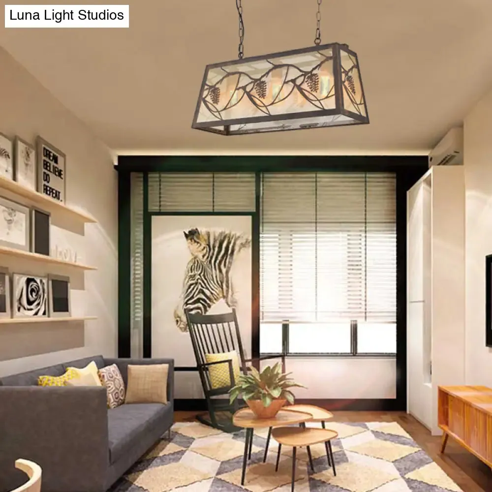 Rustic Metal Island Light Fixture: Country Pendant Lighting for Living Room - 3/6 Lights, Rectangular Design