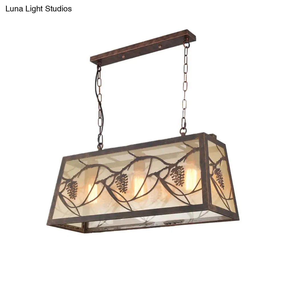 Rustic Metal Island Light Fixture: Country Pendant Lighting for Living Room - 3/6 Lights, Rectangular Design