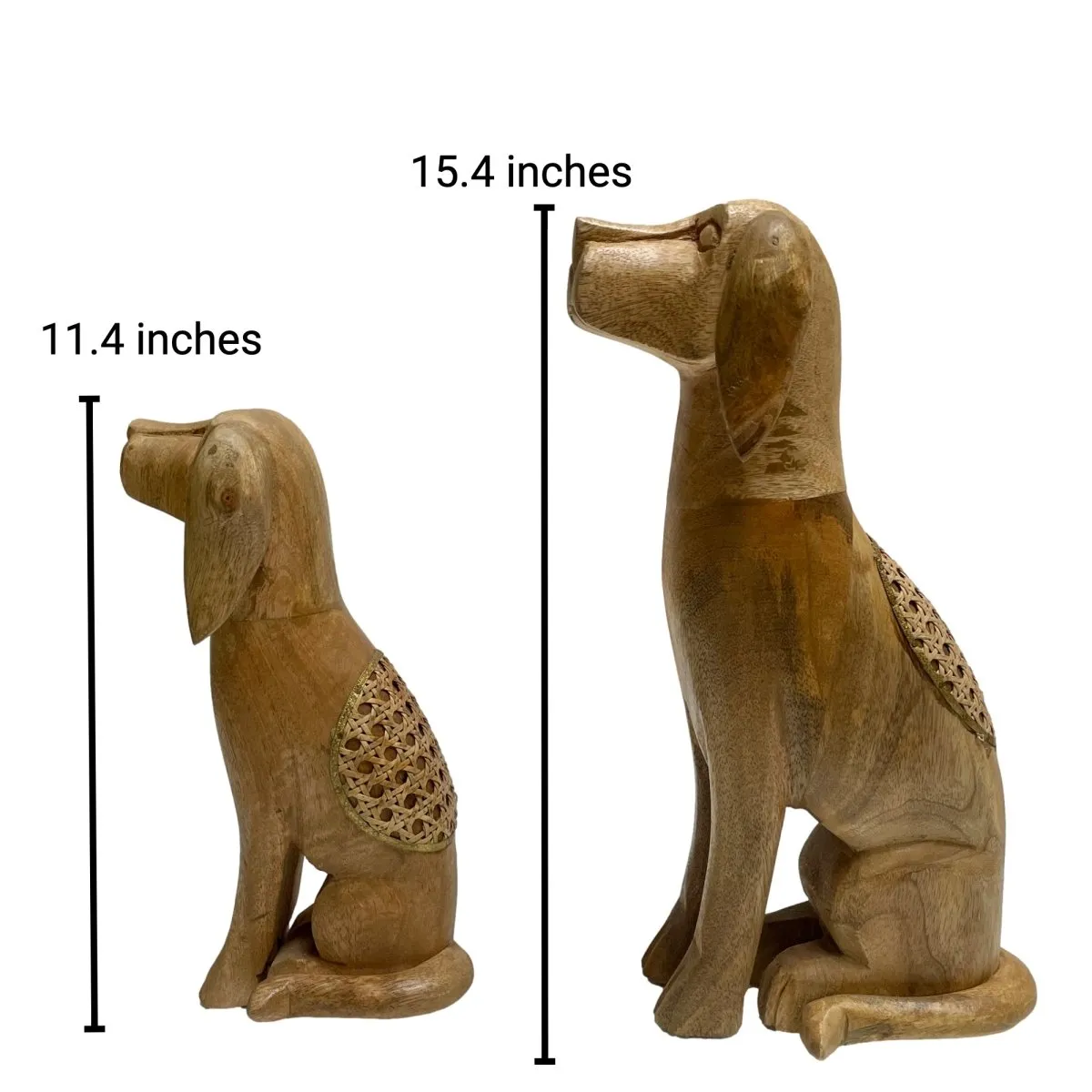 Set of 2 Sitting Dogs Artisan Crafted Mango Wood Sculptures