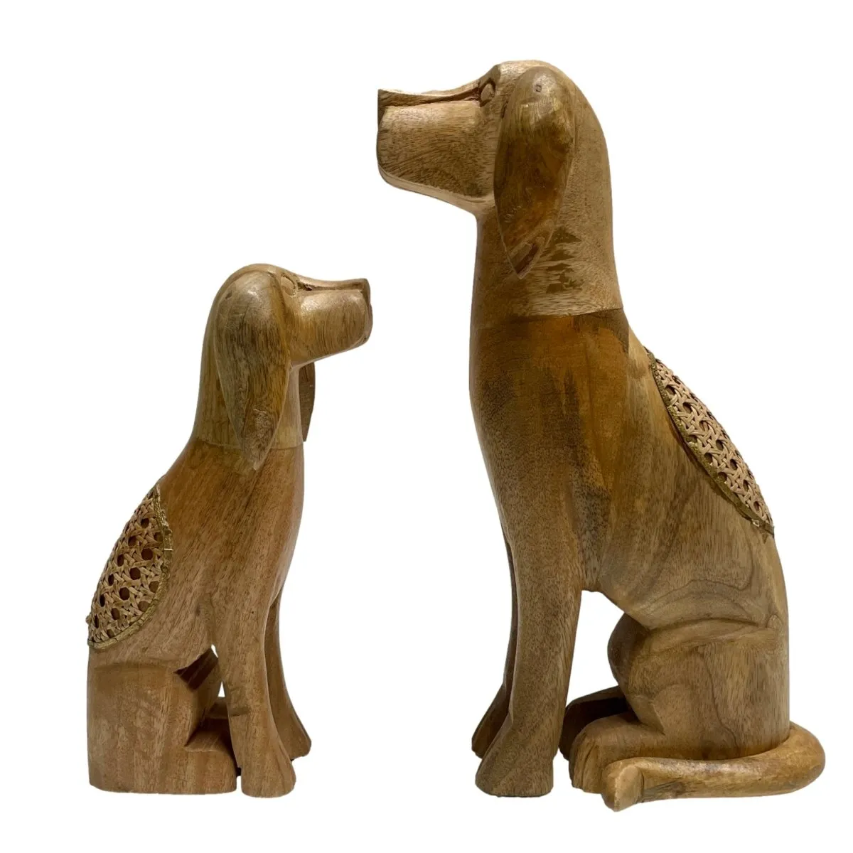 Set of 2 Sitting Dogs Artisan Crafted Mango Wood Sculptures