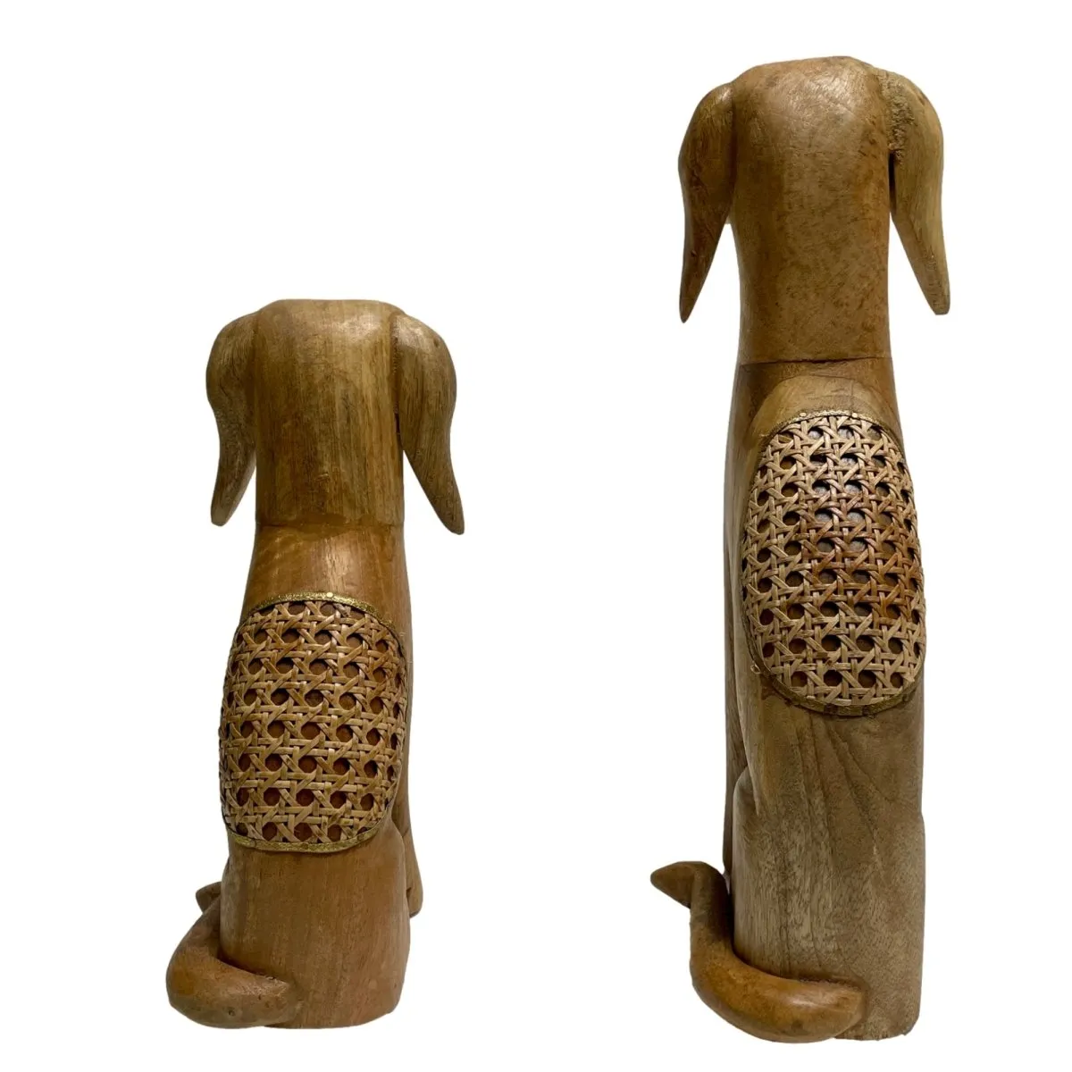 Set of 2 Sitting Dogs Artisan Crafted Mango Wood Sculptures