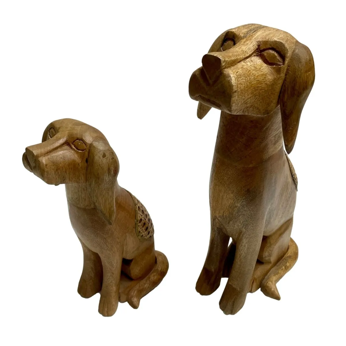 Set of 2 Sitting Dogs Artisan Crafted Mango Wood Sculptures