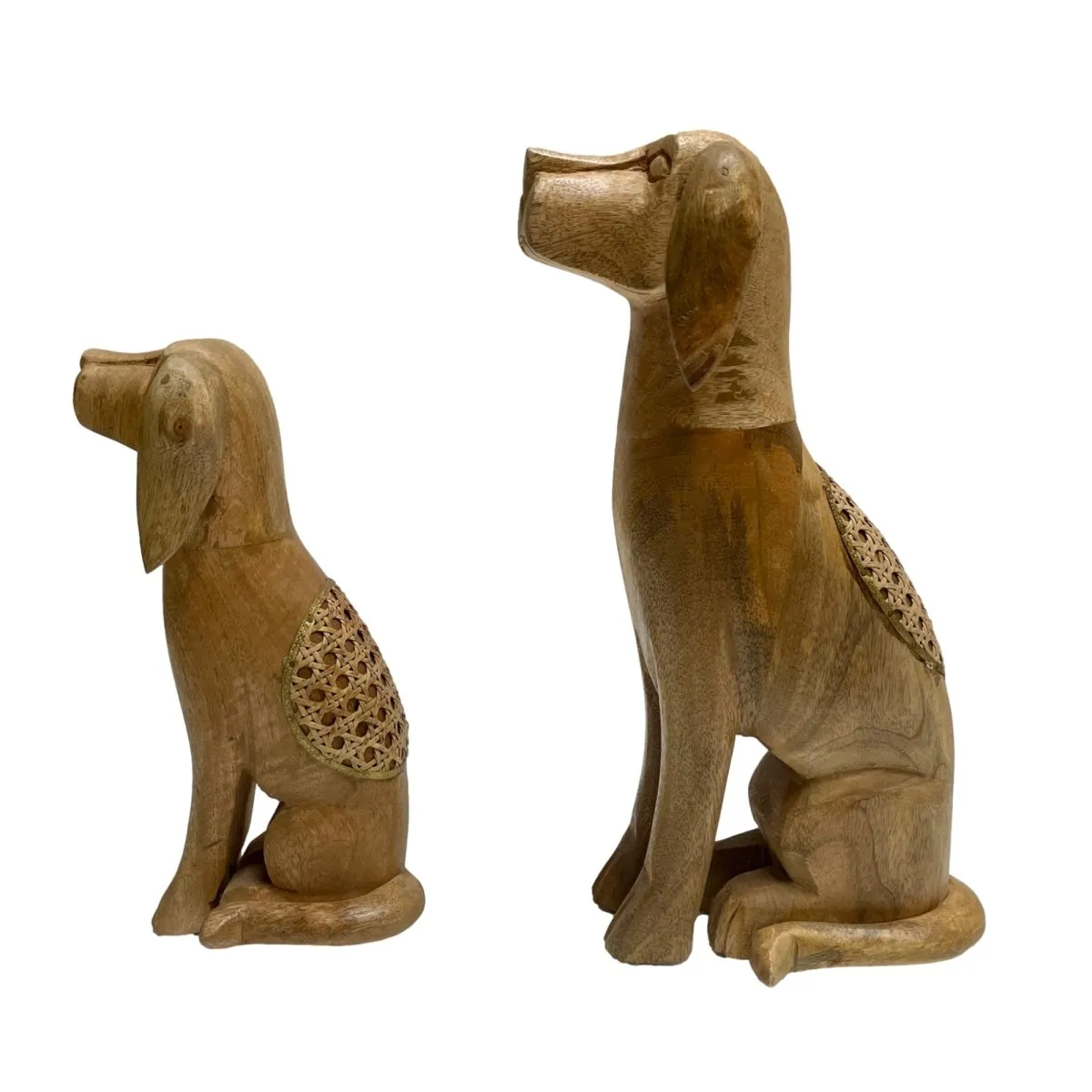 Set of 2 Sitting Dogs Artisan Crafted Mango Wood Sculptures