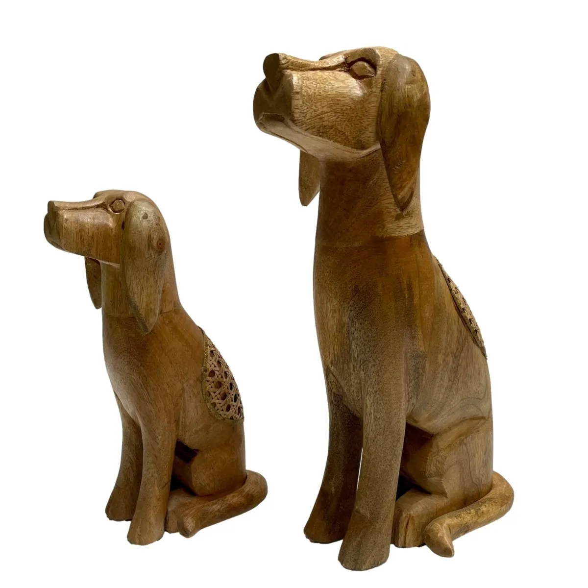 Set of 2 Sitting Dogs Artisan Crafted Mango Wood Sculptures
