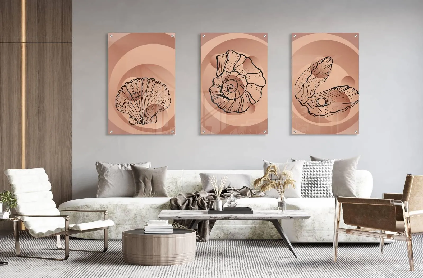 Shells Pattern Set of 3 Prints Modern Wall Art Modern Artwork