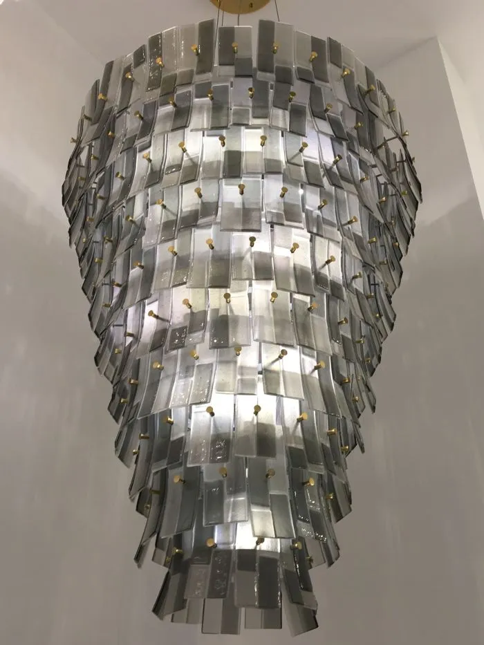 Tall Grey Italian Glass Stairwell Chandelier