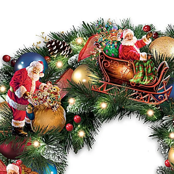 The Bradford Exchange Santa's Busy Season Illuminated Christmas Wreath by Dona Gelsinger 22-inches