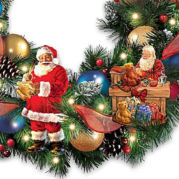 The Bradford Exchange Santa's Busy Season Illuminated Christmas Wreath by Dona Gelsinger 22-inches