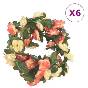 vidaXL 6 pcs Christmas Flower Garlands - 240 cm, Rose and Champagne - Realistic Artificial Silk & PE for Festive Decor