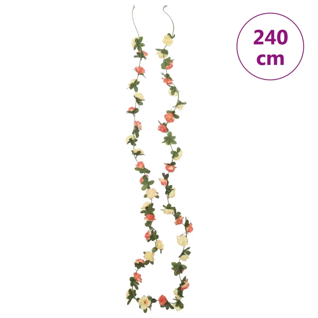 vidaXL 6 pcs Christmas Flower Garlands - 240 cm, Rose and Champagne - Realistic Artificial Silk & PE for Festive Decor
