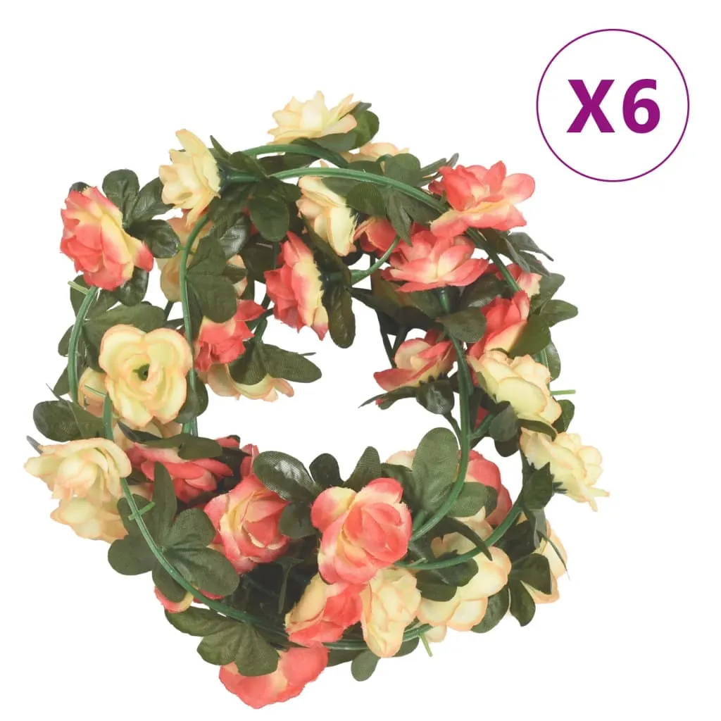vidaXL 6 pcs Christmas Flower Garlands - 240 cm, Rose and Champagne - Realistic Artificial Silk & PE for Festive Decor