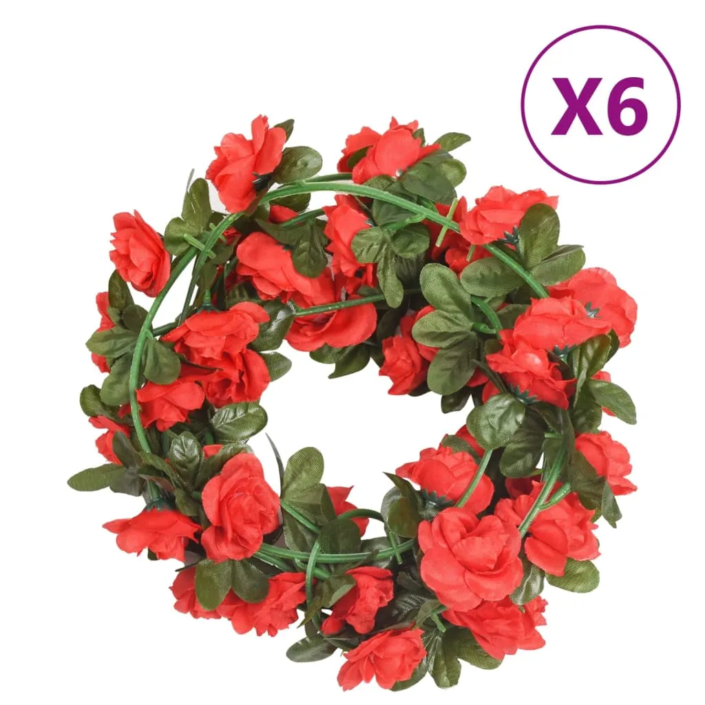 vidaXL 6-Piece Red Christmas Flower Garlands - 240 cm | Realistic Holiday Decoration