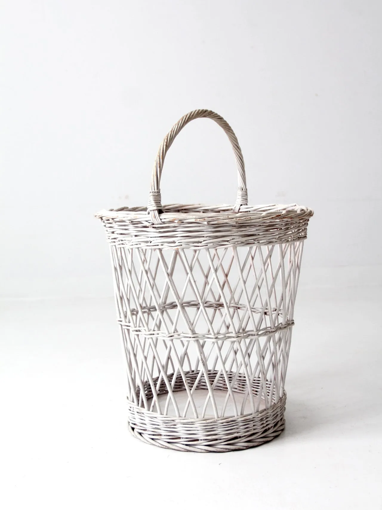 vintage white wicker harvest basket