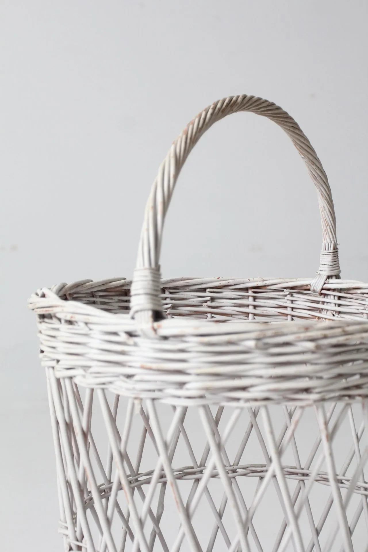 vintage white wicker harvest basket