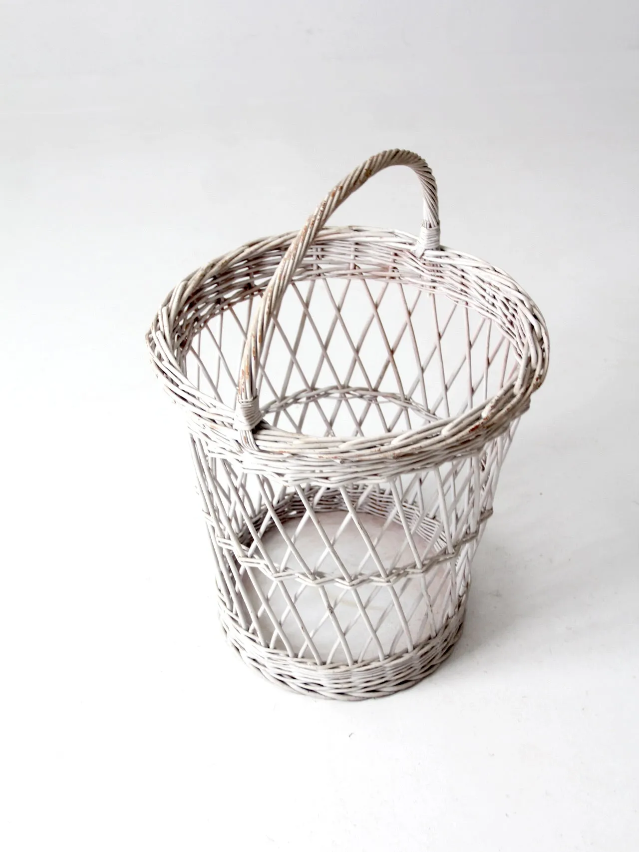 vintage white wicker harvest basket
