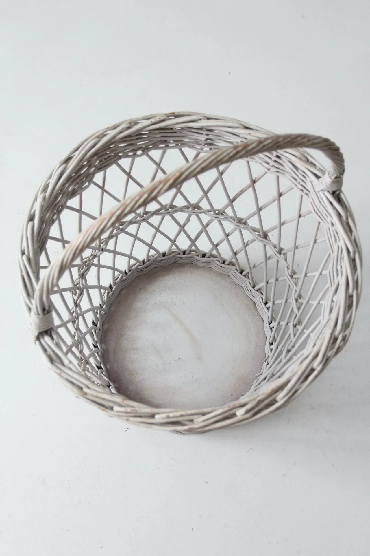 vintage white wicker harvest basket