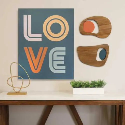 Walnut Blue Wooden & Metal Wall Decor
