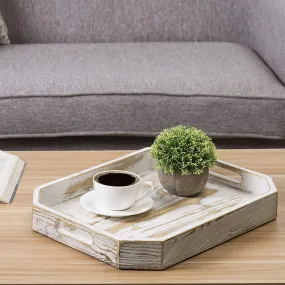 Whitewashed Wood Breakfast Serving Tray with Handles and Angled Corners