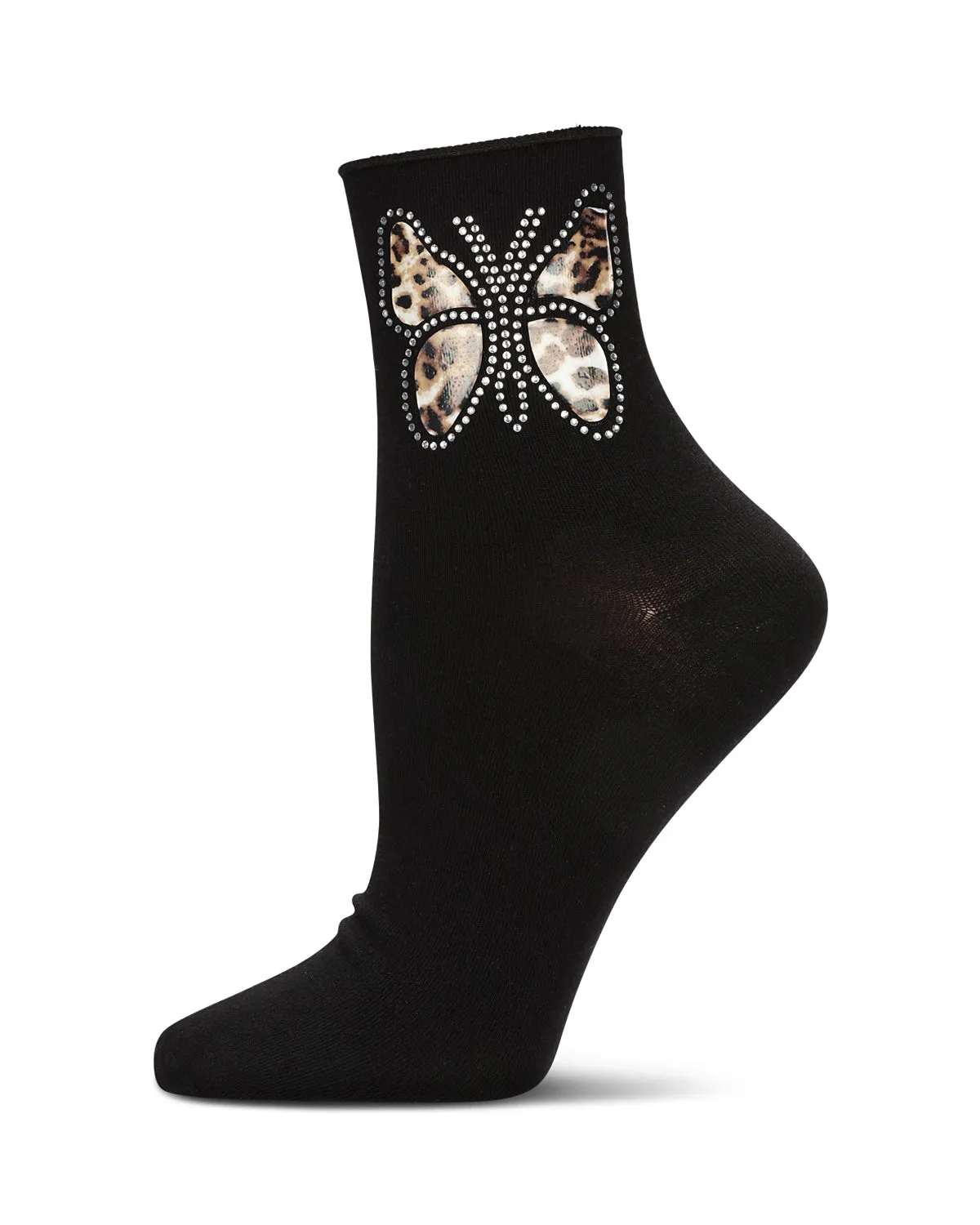 Women's Leopard Butterfly Rhinestone Crew Socks