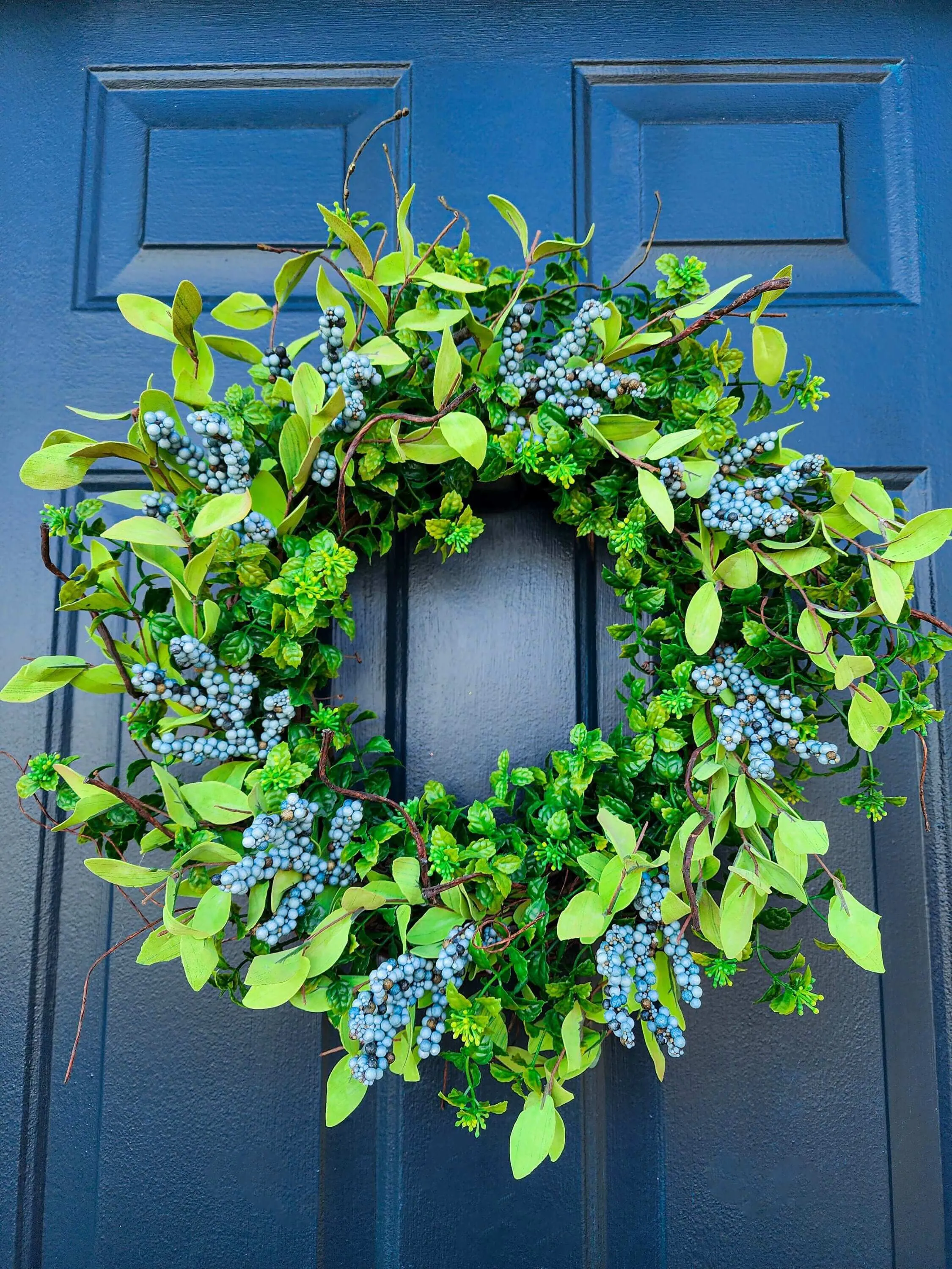 Year Round Boxwood and Berry Wreath For Front Door, Blue Berry Wreaths, All Season, Farmhouse, Country, Housewarming Gift, Gift for Her