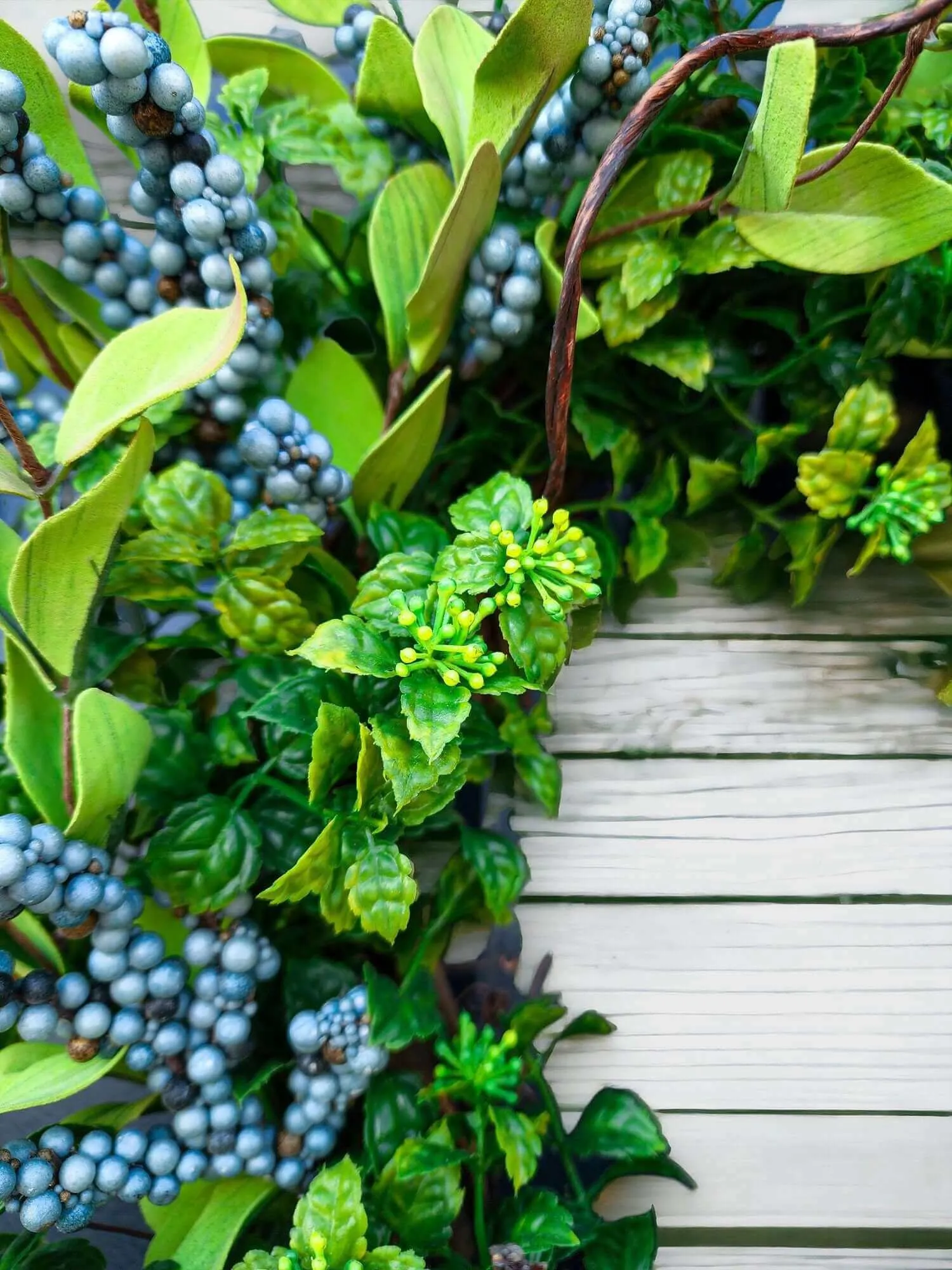 Year Round Boxwood and Berry Wreath For Front Door, Blue Berry Wreaths, All Season, Farmhouse, Country, Housewarming Gift, Gift for Her