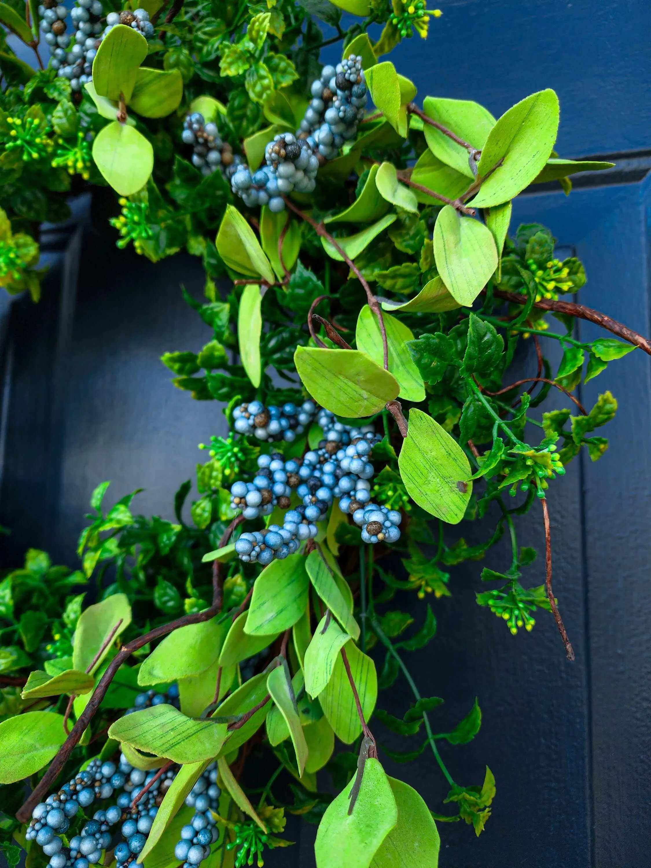 Year Round Boxwood and Berry Wreath For Front Door, Blue Berry Wreaths, All Season, Farmhouse, Country, Housewarming Gift, Gift for Her