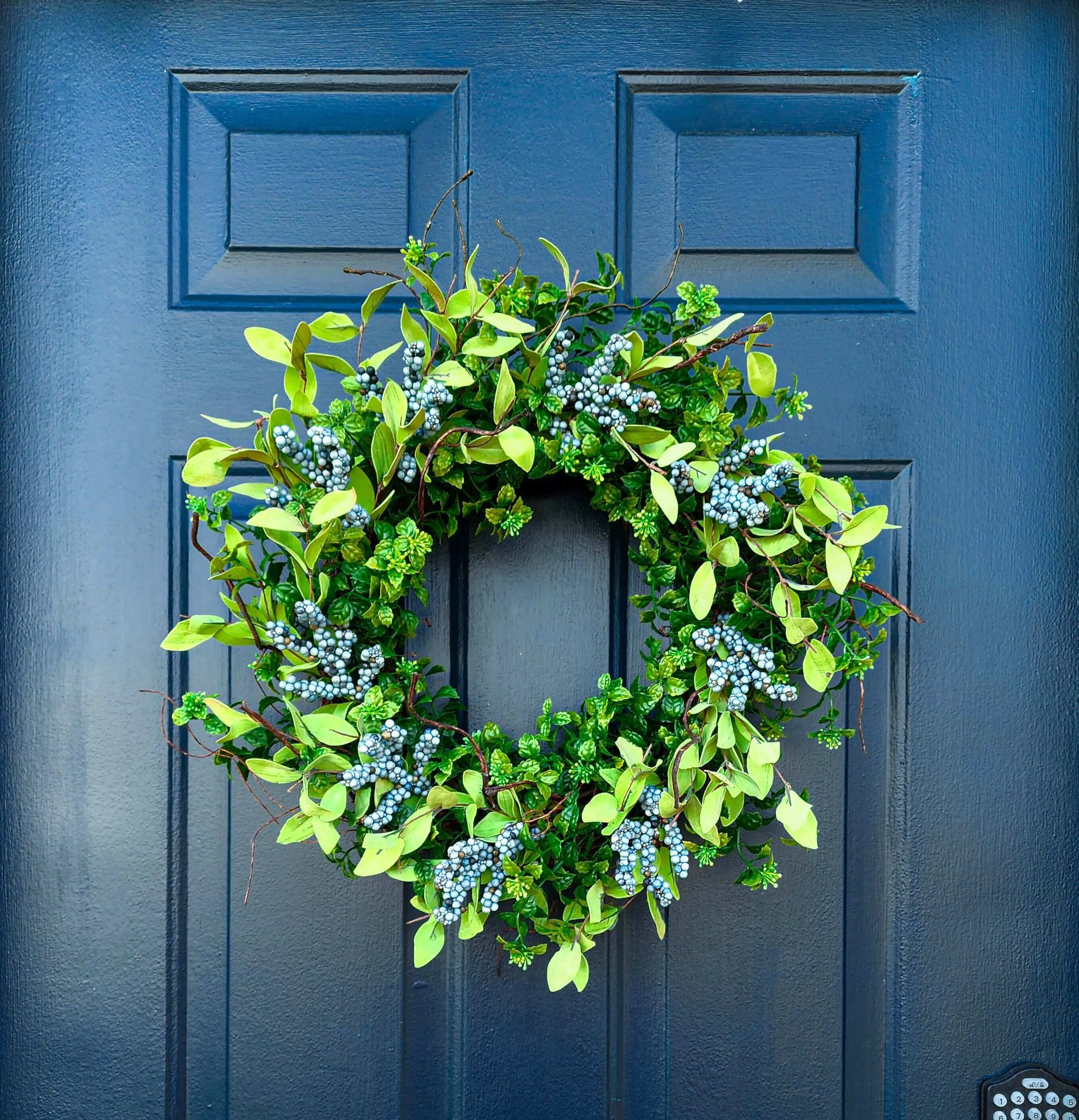Year Round Boxwood and Berry Wreath For Front Door, Blue Berry Wreaths, All Season, Farmhouse, Country, Housewarming Gift, Gift for Her