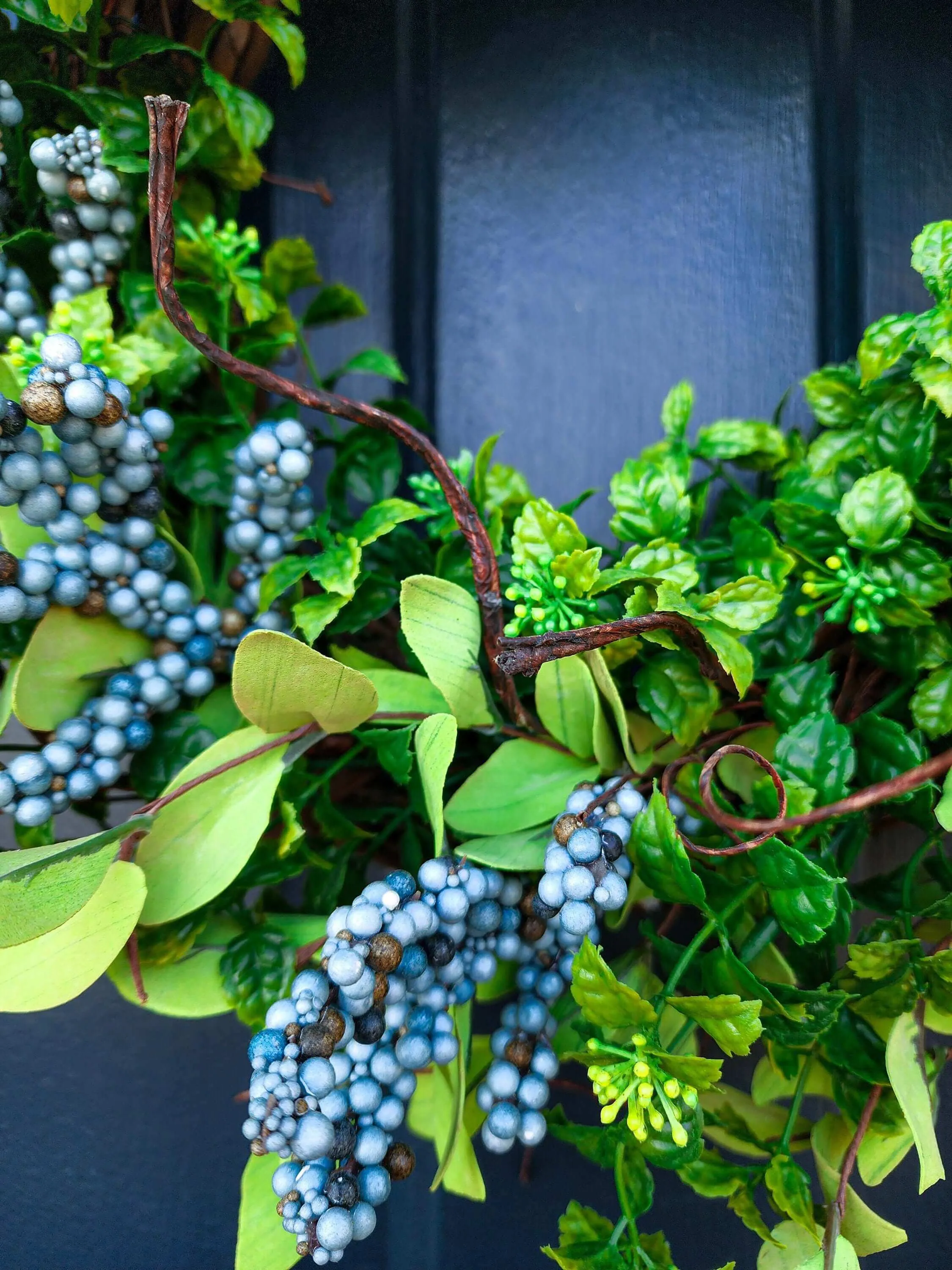 Year Round Boxwood and Berry Wreath For Front Door, Blue Berry Wreaths, All Season, Farmhouse, Country, Housewarming Gift, Gift for Her